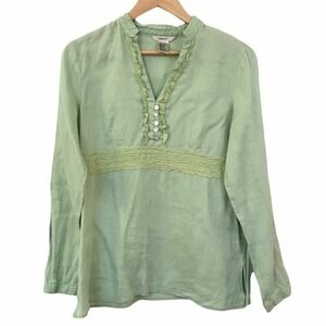 Edward Tunic Womens M Linen Green Ruffle Popover Castlecore Fairy Whimsigoth